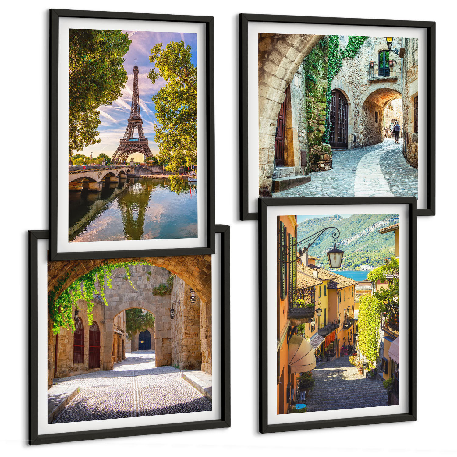 BILDER SET 4er Set - 50x50 cm & 40x60 cm Schwarzer Rahmen - Eiffels Straßenarchitektur - Schwarz, Kunststoff (50/50cm) - TULUP