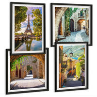 BILDER SET 4er Set - 50x50 cm & 40x60 cm Schwarzer Rahmen - Eiffels Straßenarchitektur - Schwarz, Kunststoff (50/50cm) - TULUP