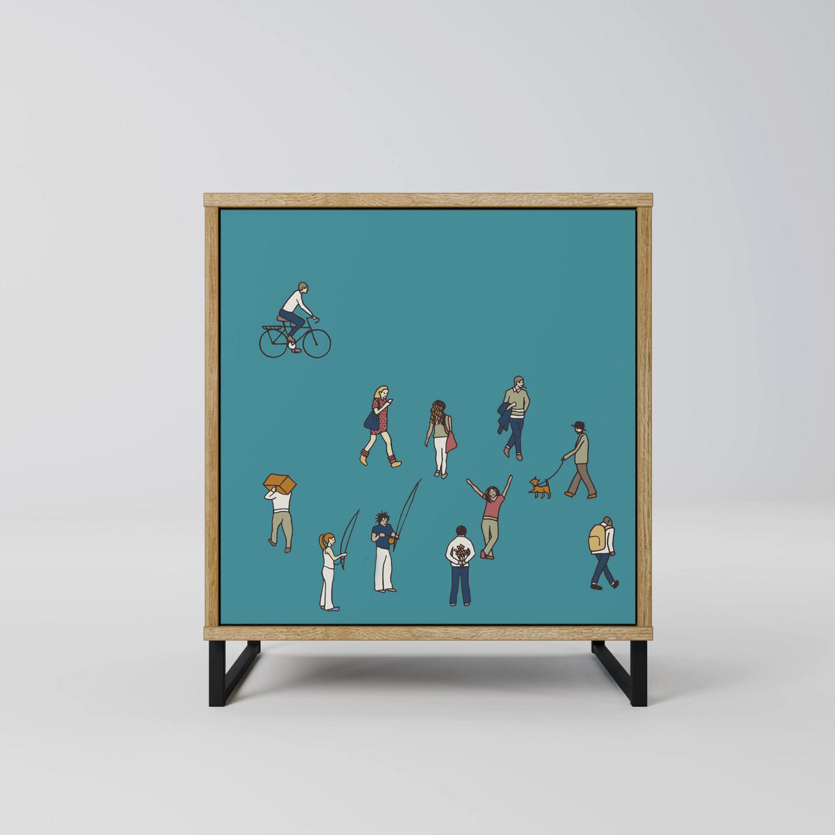 SIDEBOARD COLLECTIVE STREAM, Eichefarben, 57,5x42x77,5 cm, Schräge Buchenholzfüße - Eichefarben/Buchefarben, Holzwerkstoff/Buchenholz (57.5/77.5/42cm) - SpaceRebels
