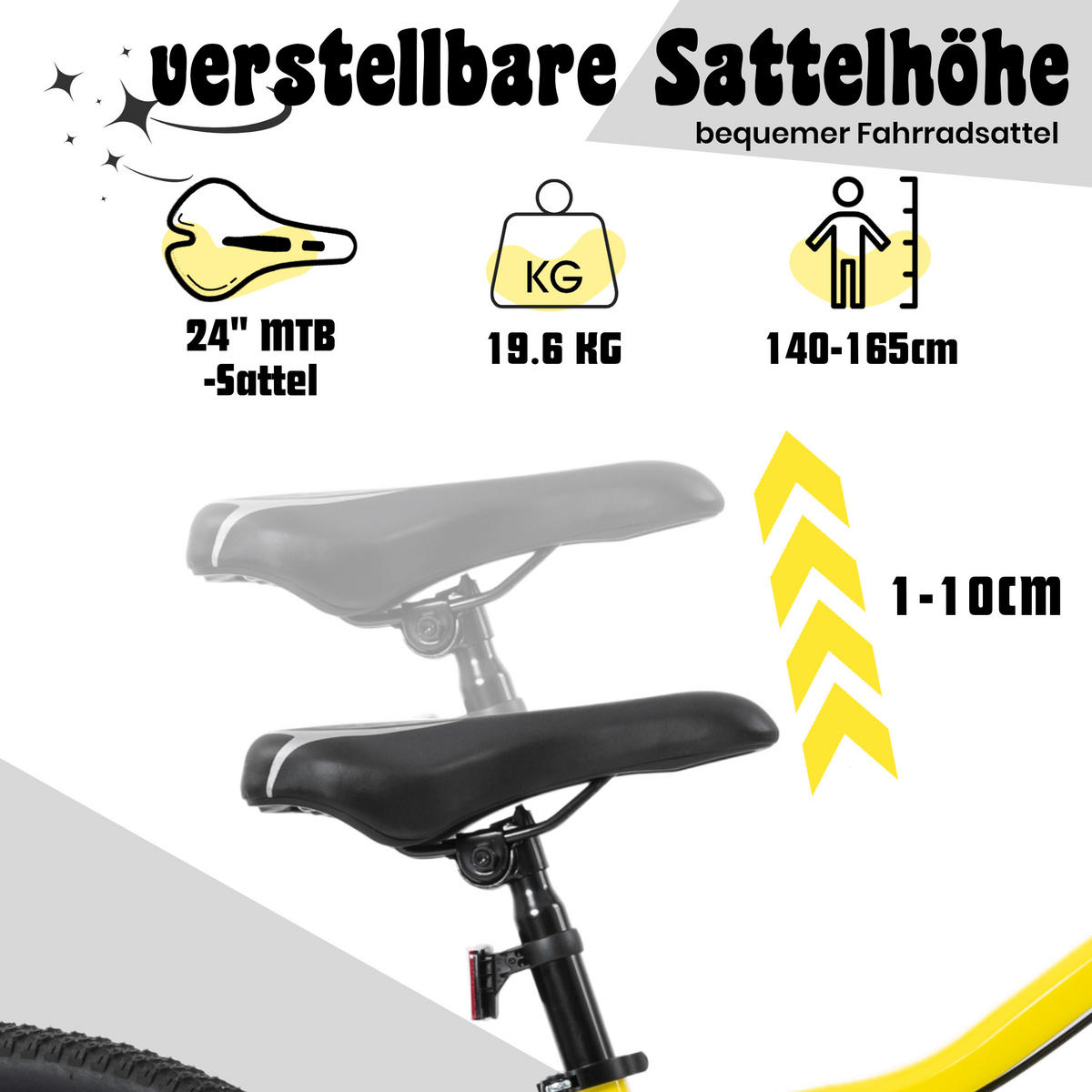 KINDERFAHRRAD 20 Zoll - Gelb mit V-Bremsen und 6-Gang-Schaltung - Stahlrahmen - Gelb, Metall (93cm) - Oxeza