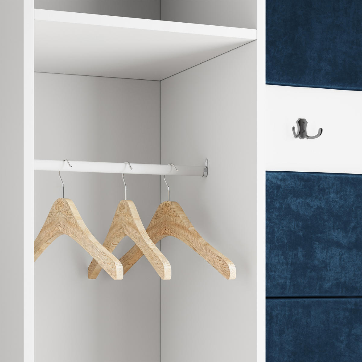 GARDEROBENSCHRANK VIRA 95/181/51 cm Modern Garderobe-Set Weiß - Blau/Weiß, Holzwerkstoff (95/181/51cm) - MASSENO