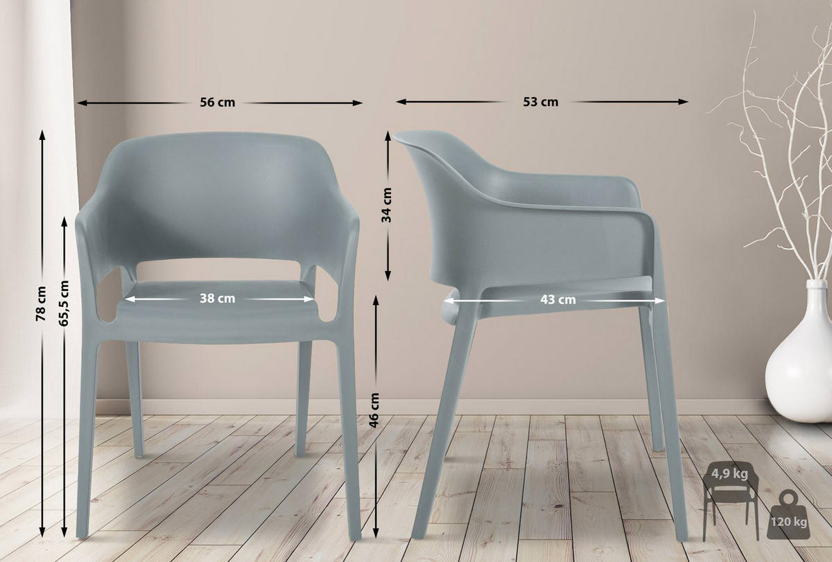 GARTENSTUHL Kunststoff grau - Grau, Kunststoff (56/78/53cm) - CLP