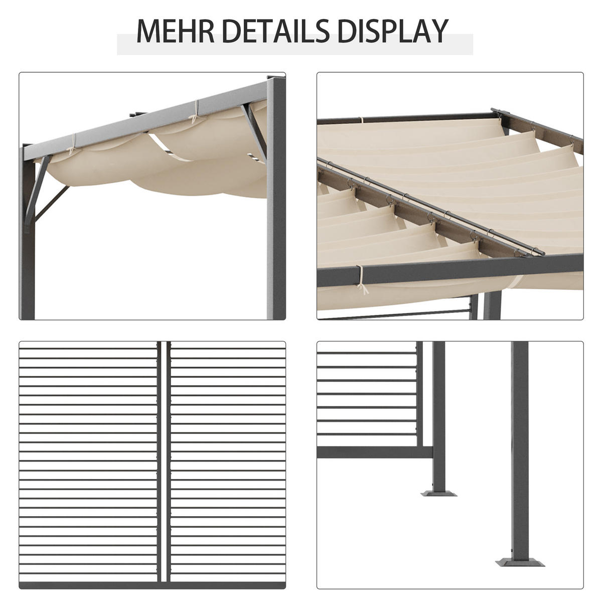 PAVILLON, Pergola, Polyester, Beige - Dunkelgrau/Beige, Kunststoff/Metall (280/238/300cm) - Outsunny