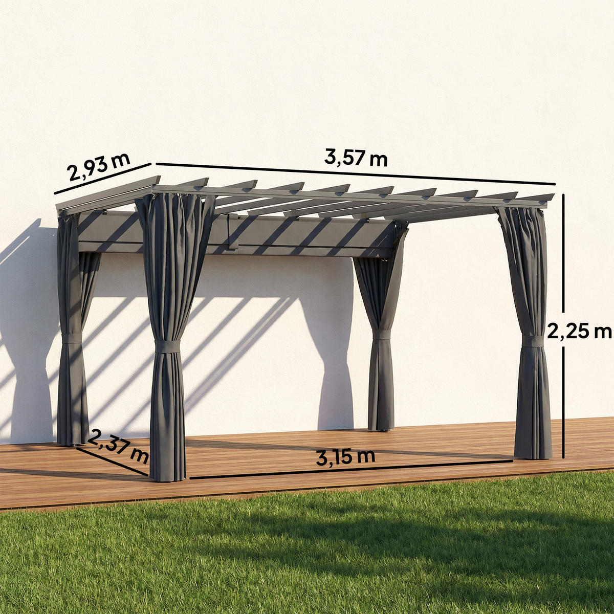 PERGOLA Aluminium Polyester Dunkelgrau - Dunkelgrau, Textil/Metall (293/225/357cm) - Outsunny
