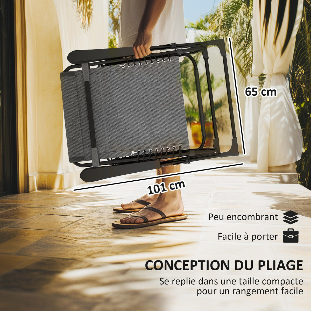 SONNENLIEGE 2er-Set DE-15656 5-fach verstellbar, klappbar Grau - Grau, Metall (65/112/90cm) - ComfortXL