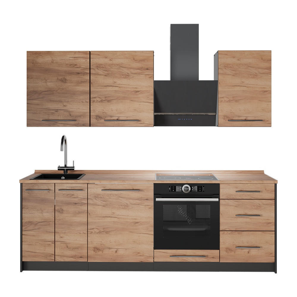 KÜCHENZEILE Fame-Line, Goldkraft Eiche/Weiß, 230 cm, AP Eiche - Honigeiche/Weiß, Holzwerkstoff (230/82/60cm) - Vicco
