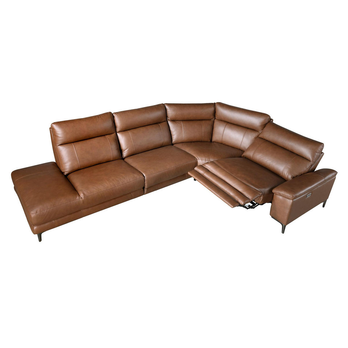 ECKSOFA Ecke tabakbraun dunkler Stahl 305/244/97 cm - Braun, Leder/Metall (305/244cm) - ANGEL CERDA