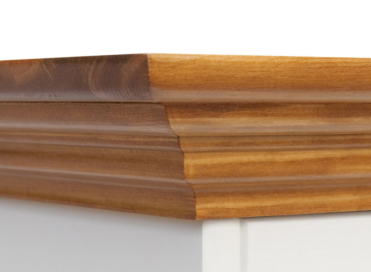 BUFFETSCHRANK Belluno Elegante Kiefer weiß (RAL9010) lackiert / Kiefer gebeizt, Eichefarben 130 / 45 / 190cm - Eichefarben/Weiß, Holz/Metall (130/190/45cm) - Feldmann-Wohnen