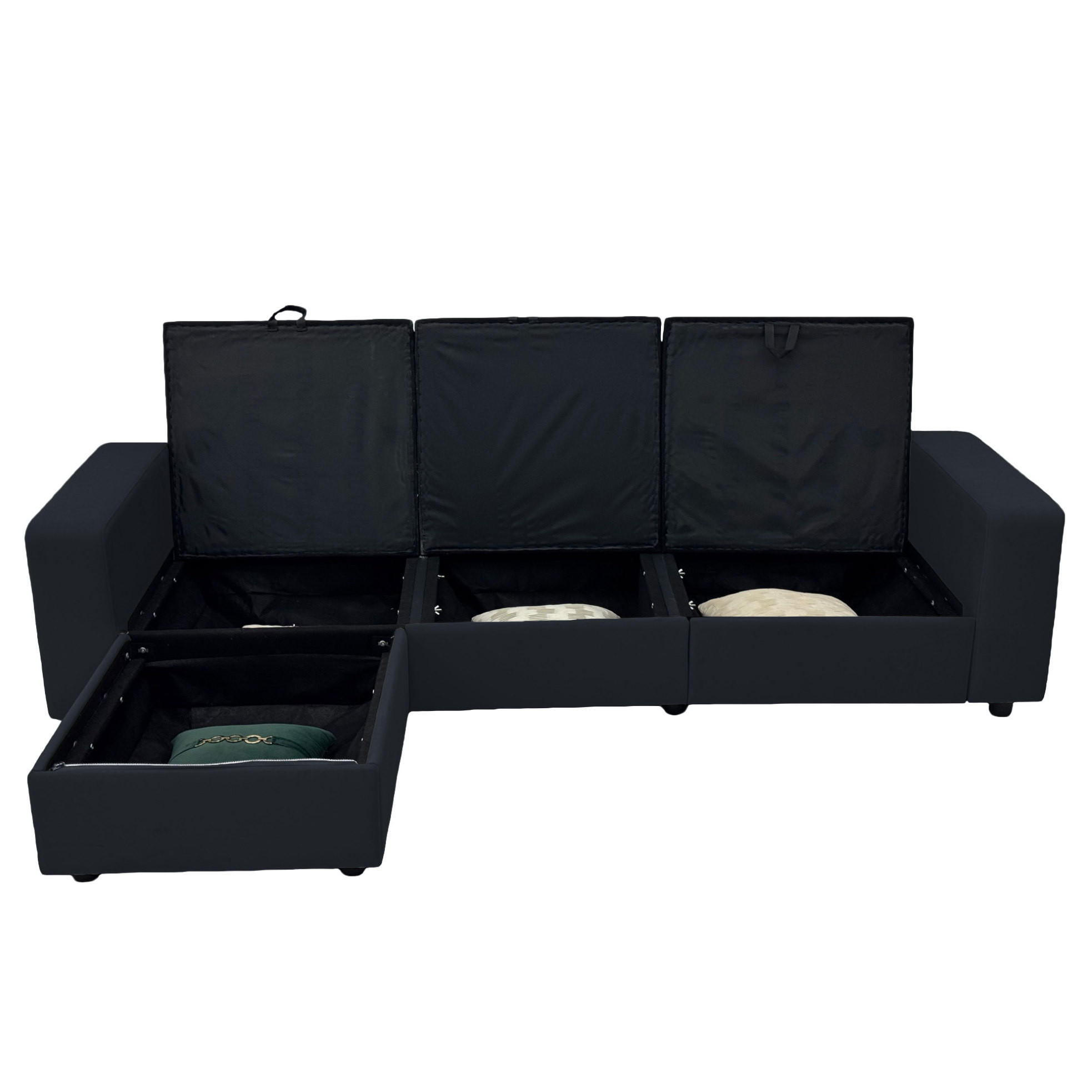 ECKSOFA 245,5/150,5/86,5 cm schwarz aus Polyester mit Stauraum - Schwarz, Kunststoff (245.5/150.5cm) - OKWISH