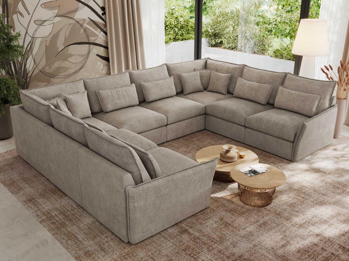 WOHNLANDSCHAFT VERSO U 8M Beige Struktur - Beige/Schwarz, Kunststoff/Textil (362/93/270cm) - MKS