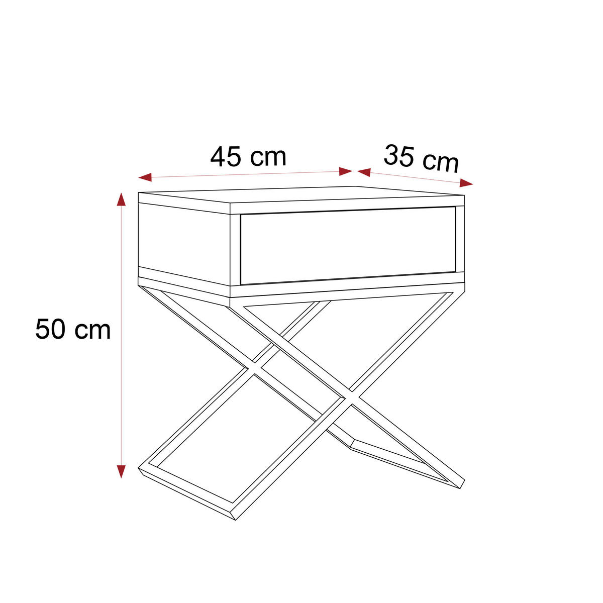 NACHTSCHRANK KSENO mit Schublade, 45/35/50 cm, Schwarz - Schwarz, Holzwerkstoff/Metall (45/50/35cm) - Idohome