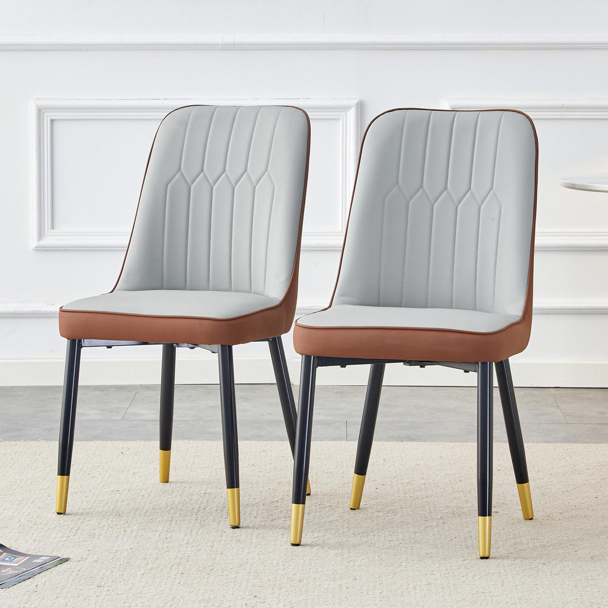 STUHL-SET DE-36511 2 Stück mit PU-Bezug und Metallbeinen Hellgrau/Braun - Graubraun, Metall (41.5/89/43cm) - ComfortXL