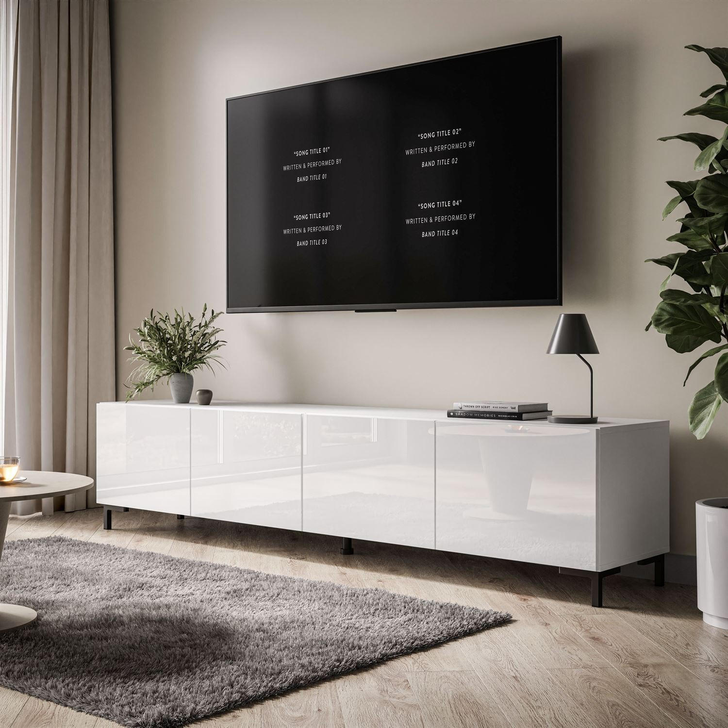 TV-LOWBOARD COLGANTE 200 cm auf Schwarz Kunststoffbeinen - Weiß Hochglanz/Schwarz, Holzwerkstoff/Kunststoff (200/45/40cm) - Lookway
