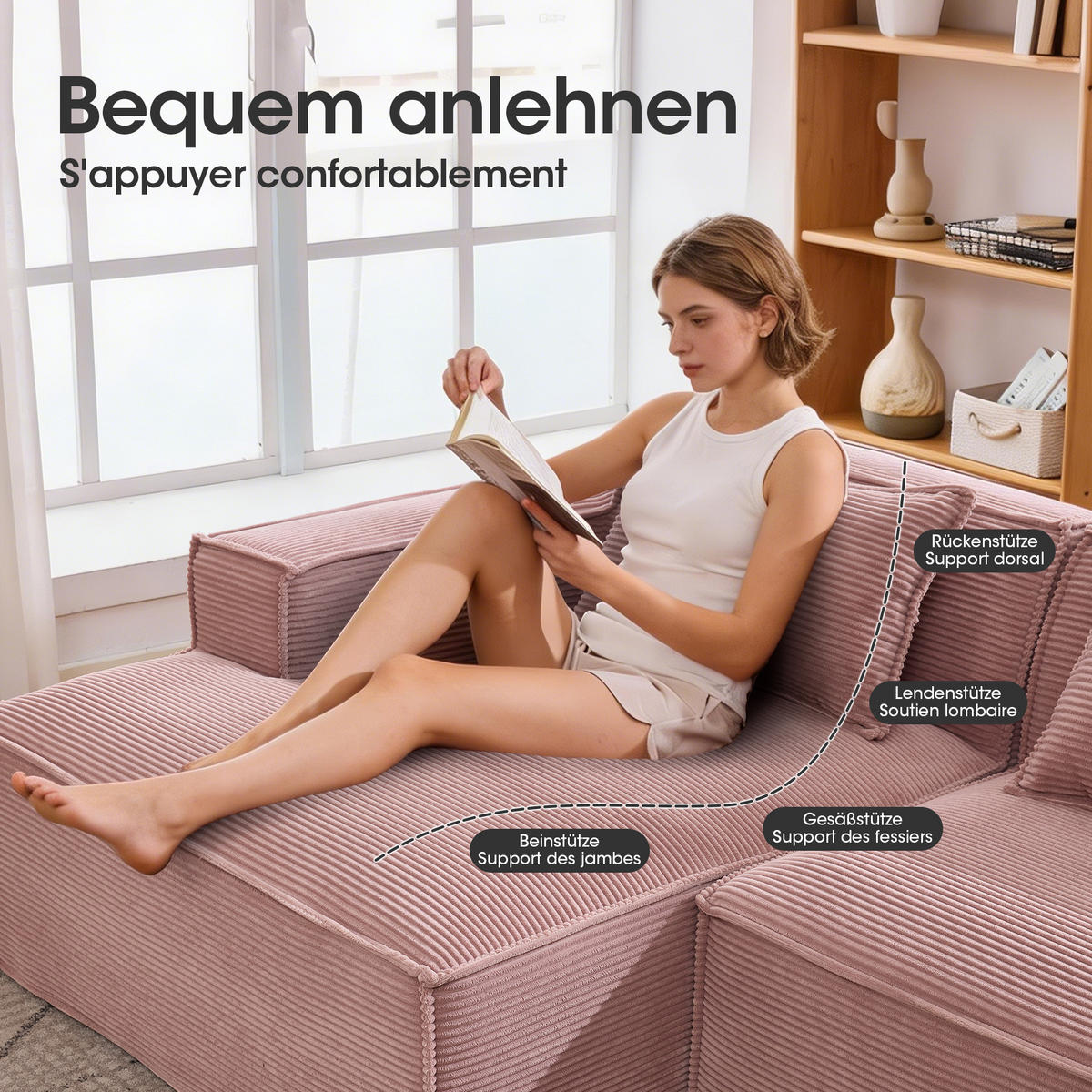 3-SITZER ECKSOFA Polyester Rosa mit 2 Kissen - Rosa, Textil (235/129cm) - WISHDOR