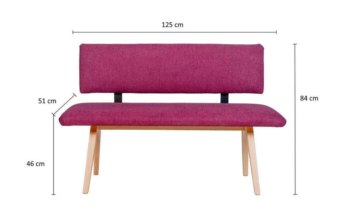 SITZBANK Die Natürliche - Violett/Buchefarben, Holz/Textil (51/84/125cm) - Kundler Home