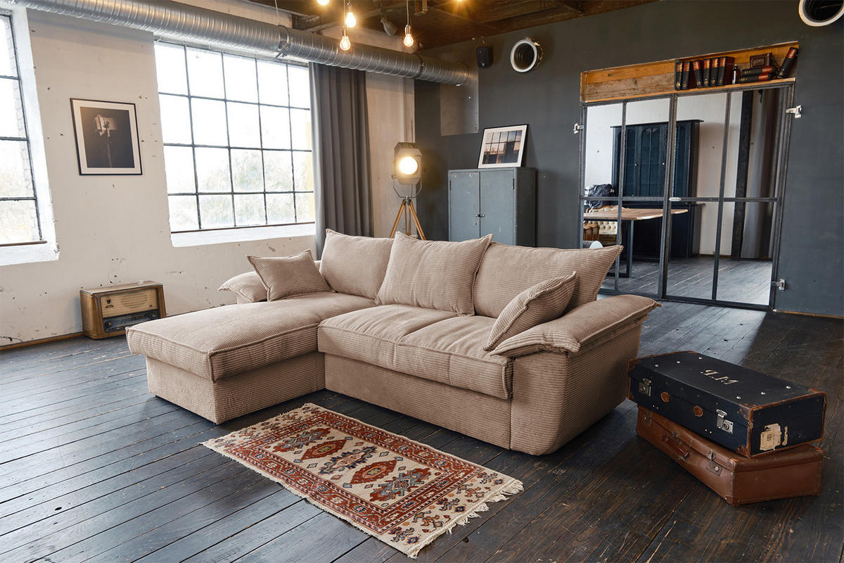 ECKSOFA DAMETO Braun Cord - Dunkelbraun/Schwarz, Kunststoff/Textil (266/174cm) - KAWOLA