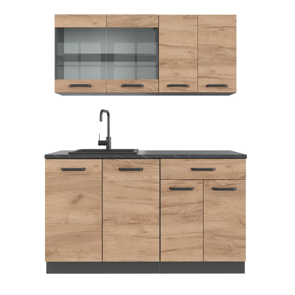 SINGLEKÜCHE R-Line Goldkraft Eiche/Anthrazit 140 cm, AP Anthrazit - Honigeiche/Anthrazit, Holzwerkstoff (140/81.6/60cm) - Vicco