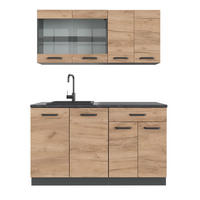SINGLEKÜCHE R-Line Goldkraft Eiche/Anthrazit 140 cm, AP Anthrazit - Honigeiche/Anthrazit, Holzwerkstoff (140/81.6/60cm) - Vicco