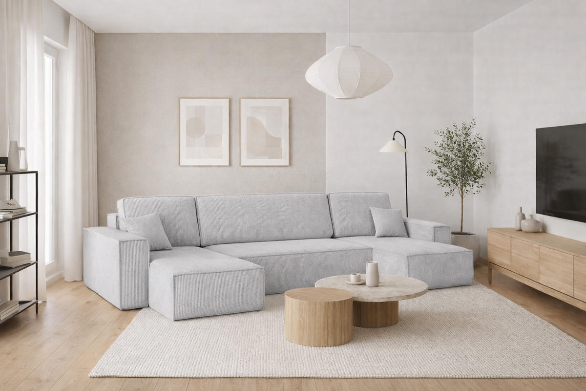 ECKSOFA Mit Schlaffunktion Und Bettkasten BEST Dicker Cord Poso Grau - Grau, Holz/Textil (312/142cm) - Kaiser Möbel