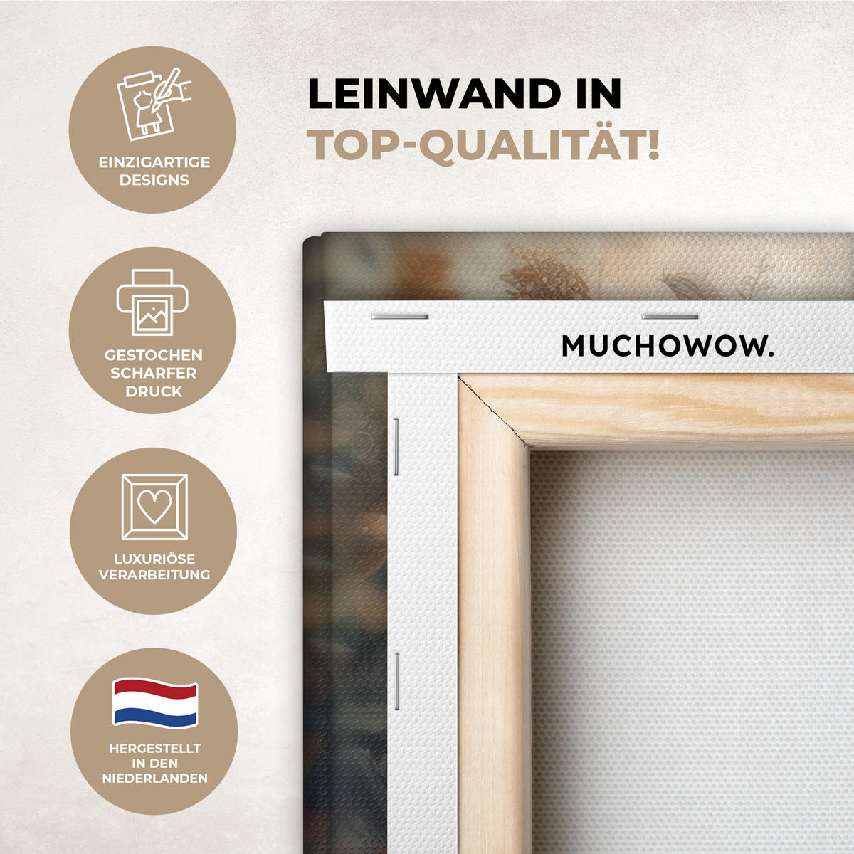 LEINWANDBILD Löwe - Wildtiere - Pflanzen - Natur - Blumen Wandbild 40x30 cm - Beige, Textil (40/30cm) - MuchoWow