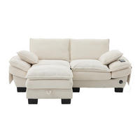 2-SITZER SOFA Cord Beige mit Hocker, USB-C und Seitentaschen - Beige, Holzwerkstoff/Kunststoff (190/132cm) - WISHDOR