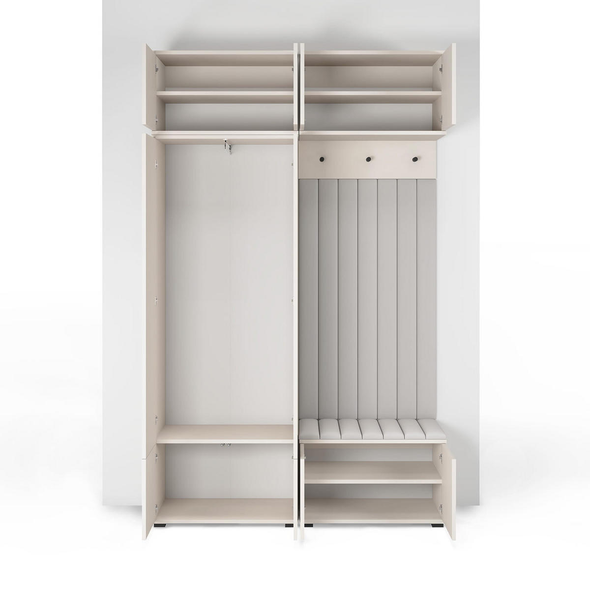 GARDEROBE Ritmo version 2 mit POLSTERPANEELEN BEIGE - Beige/Creme, Holzwerkstoff (140/225/40cm) - Jerpax