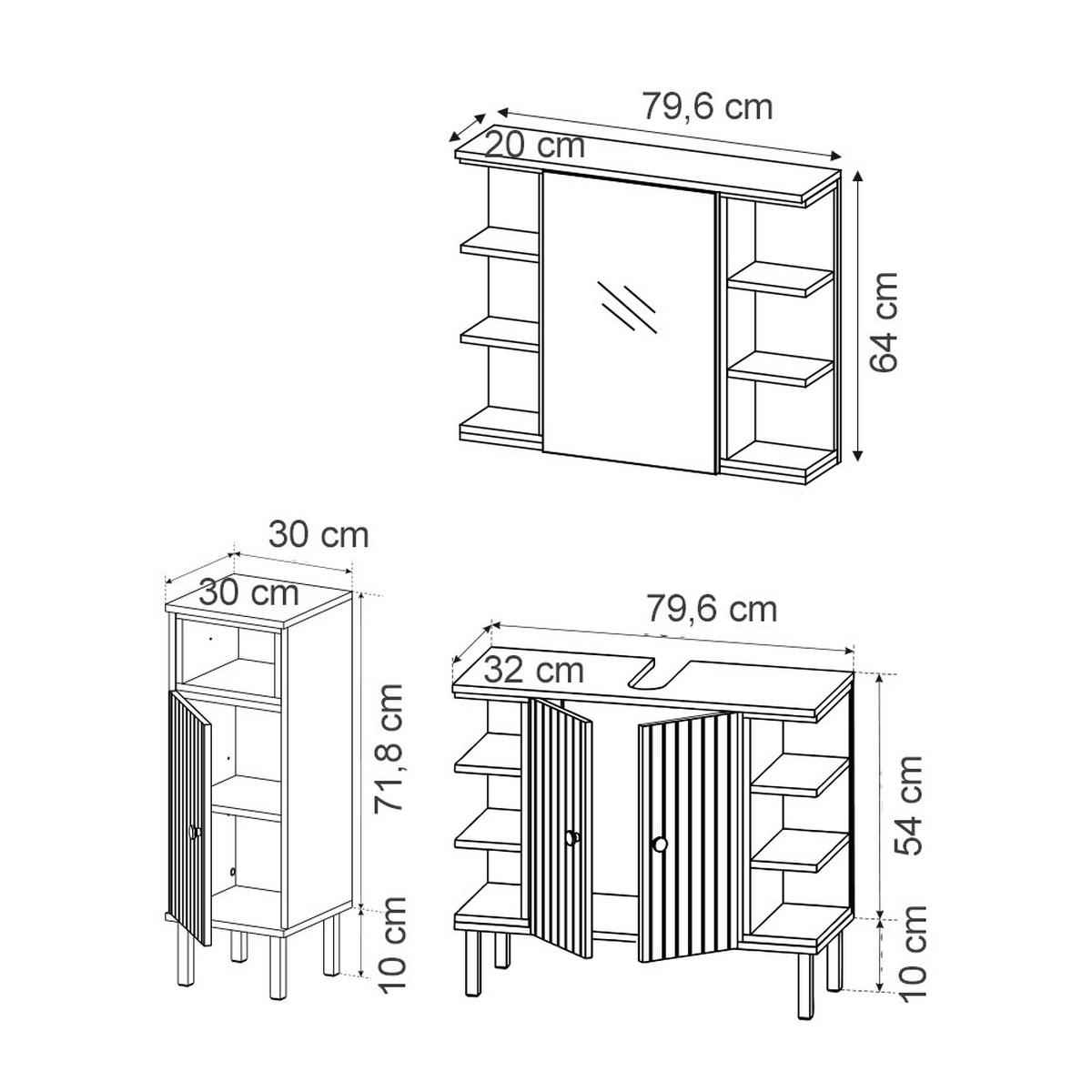BADMÖBEL-SET Aquis Sonoma 3 Teile - Anthrazit/Sonoma Eiche, Holzwerkstoff (79.6/64/32cm) - Vicco