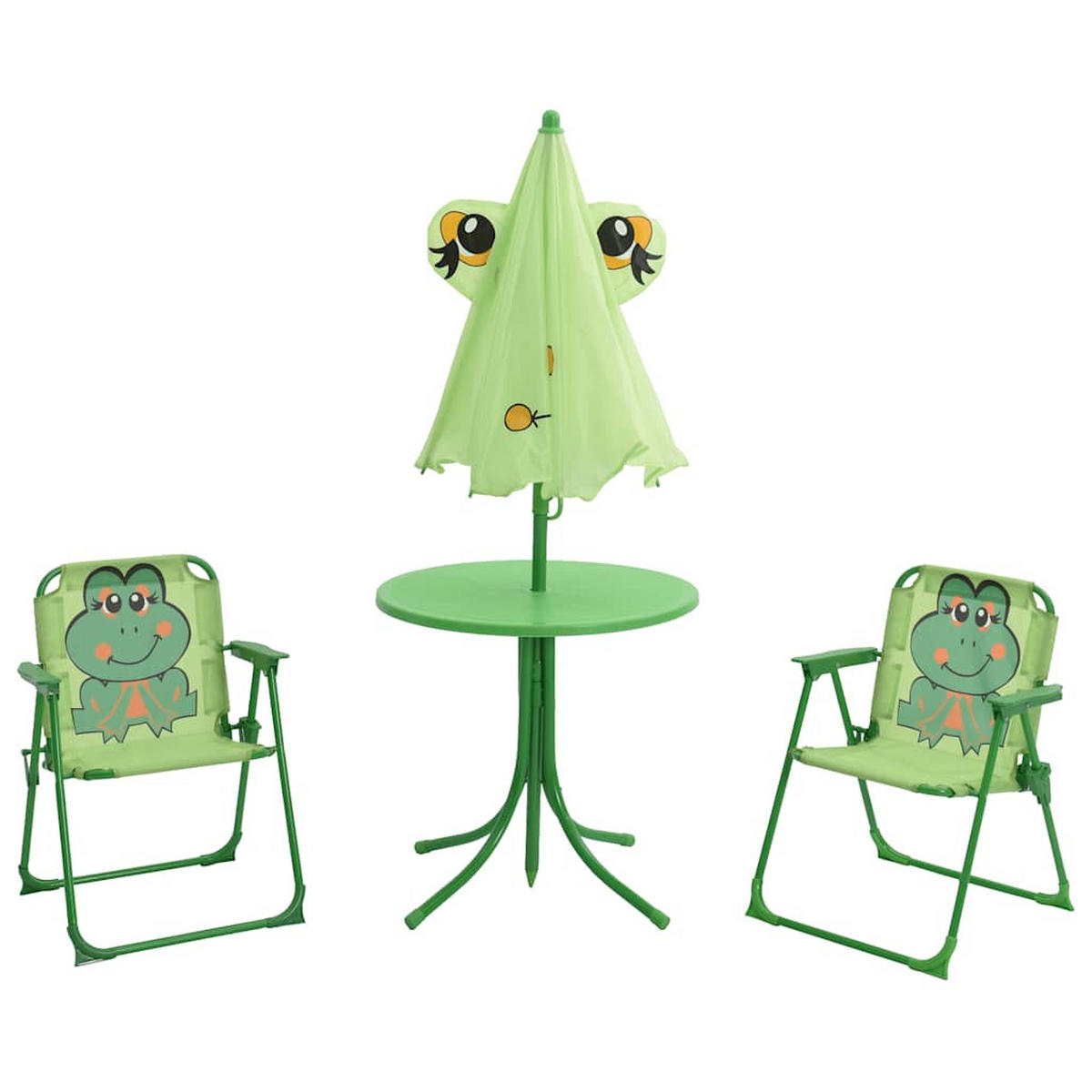 GARTEN-BISTRO-SET für Kinder 3-teilig Mit Sonnenschirm Grün - Grün, Metall - vidaXL