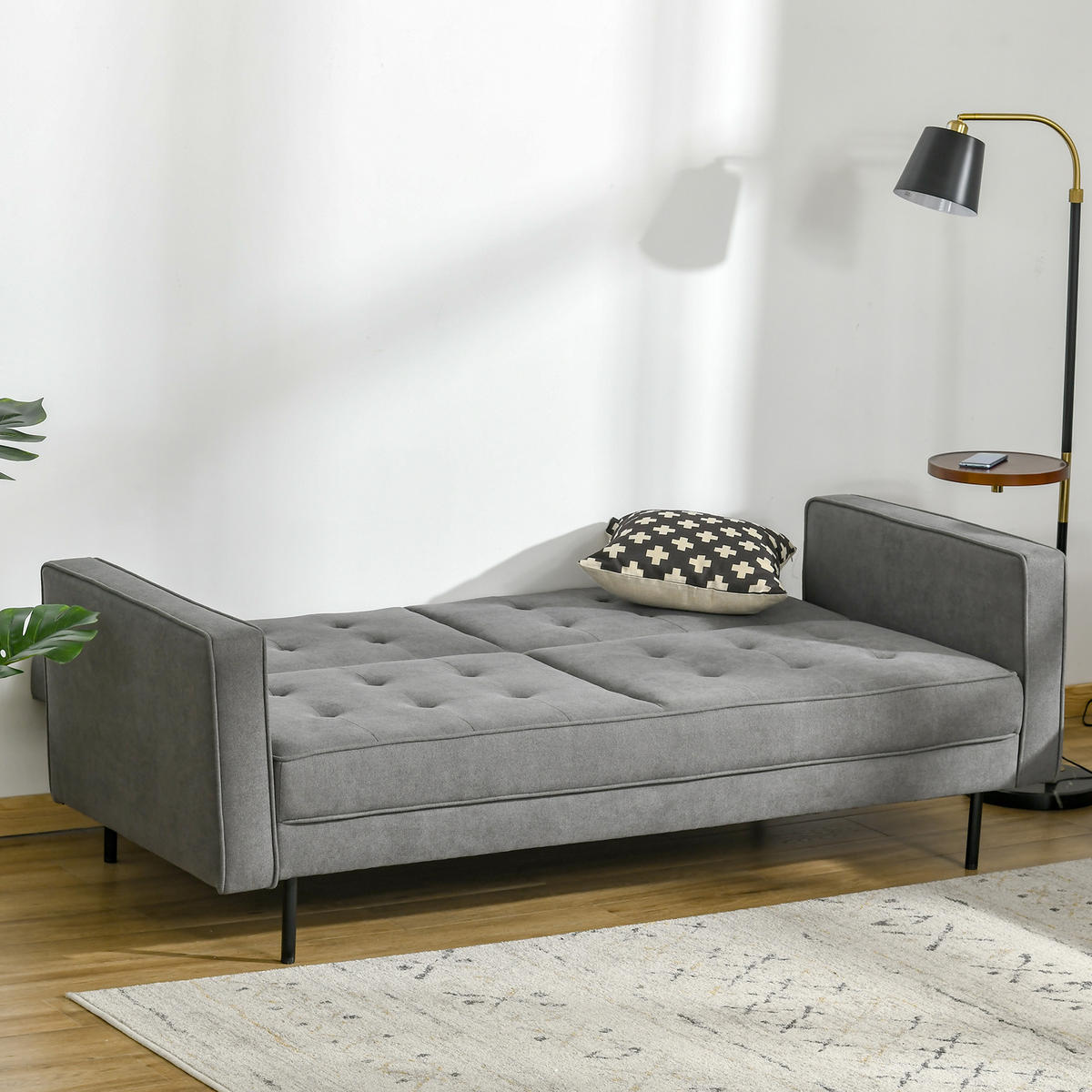 SCHLAFSOFA Baumwollstoff Eukalyptus Grau - Grau, Textil (91/85/187cm) - HOMCOM