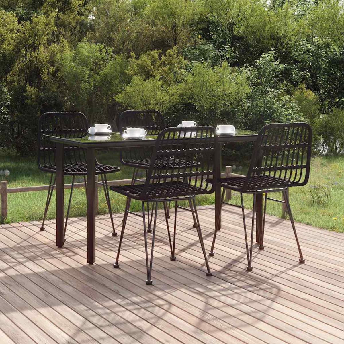 GARTEN-ESSGRUPPE 5-TLG. Schwarz Poly Rattan - Schwarz, Kunststoff - vidaXL