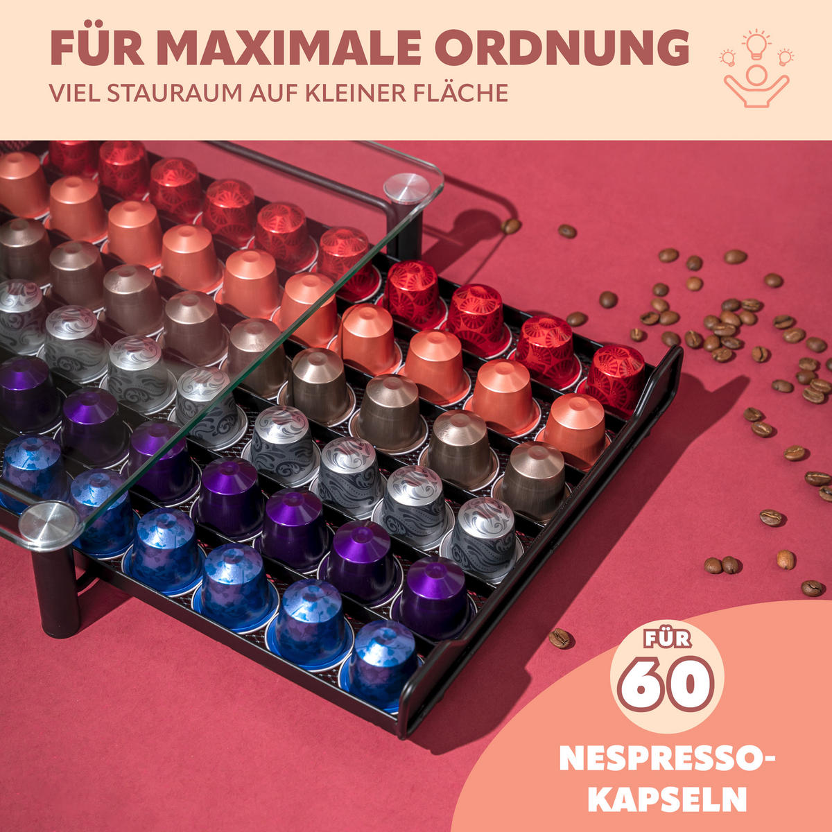 KAFFEEKAPSEL-BOX, für Nespresso, transparent - Transparent, Metall (31/7/40.5cm) - bremermann