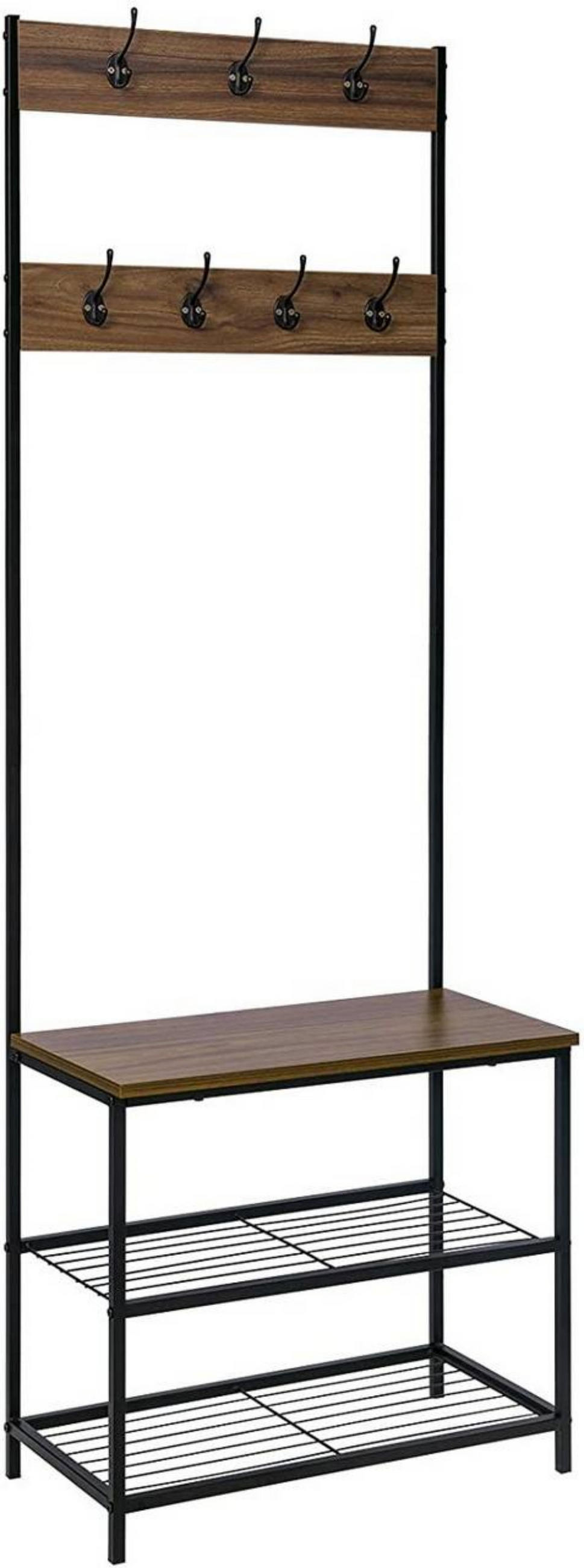 KLEIDERSTÄNDER mit Sitzfläche, Dunkle Holzoptik - Walnussfarben, Holzwerkstoff/Metall (60/170/31.5cm) - Woltu