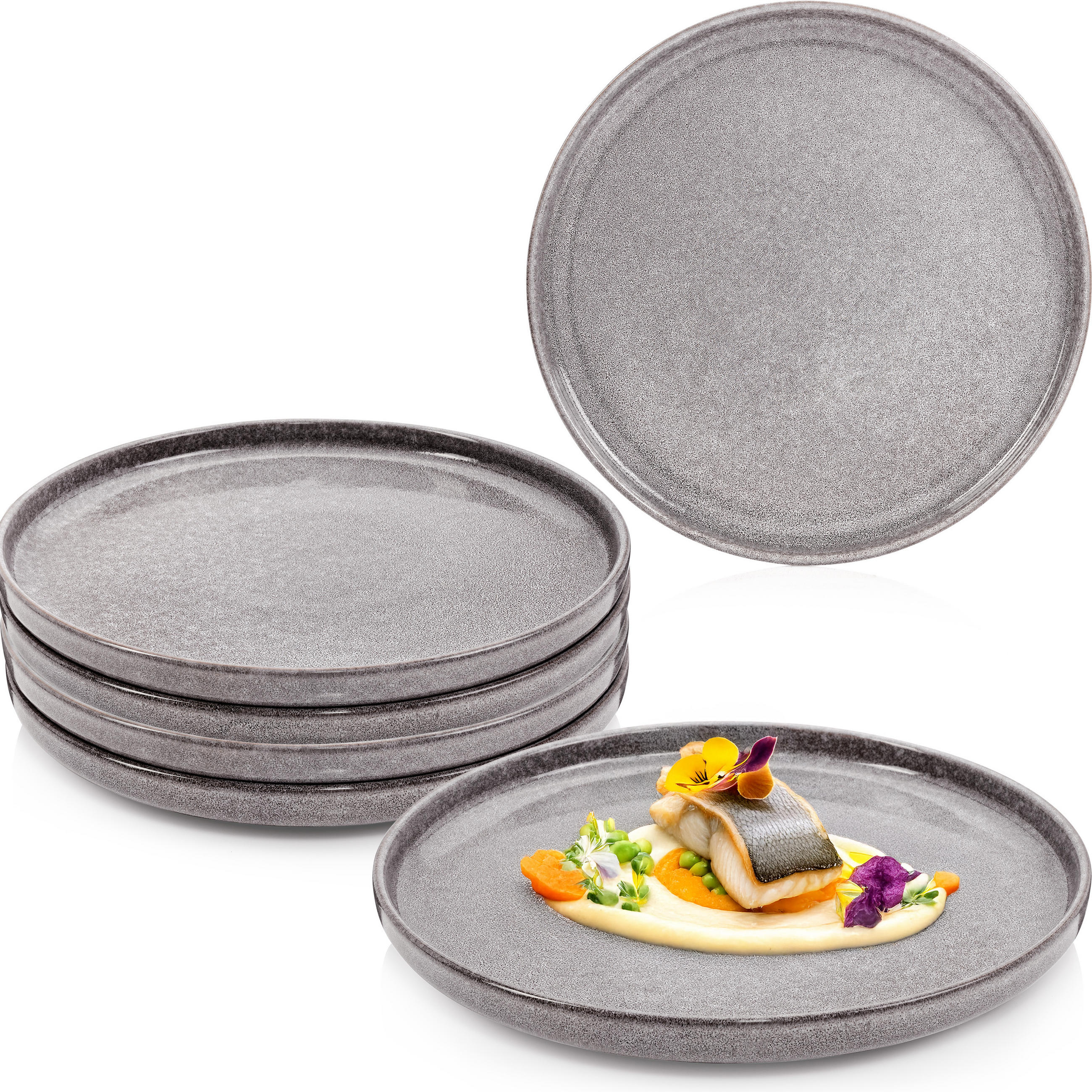 SPEISETELLER SET KAIRO MONDGRAU - 6 teilig aus Steingut - Dunkelgrau, Keramik (35cm) - Sänger