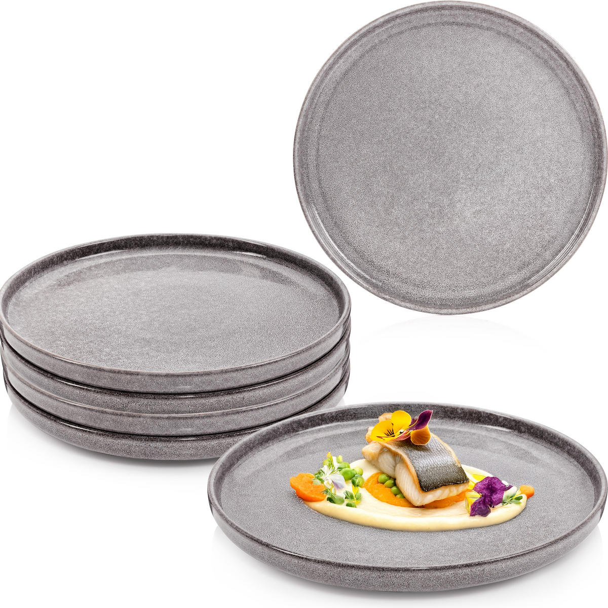 SPEISETELLER SET KAIRO MONDGRAU - 6 teilig aus Steingut - Dunkelgrau, Keramik (35cm) - Sänger