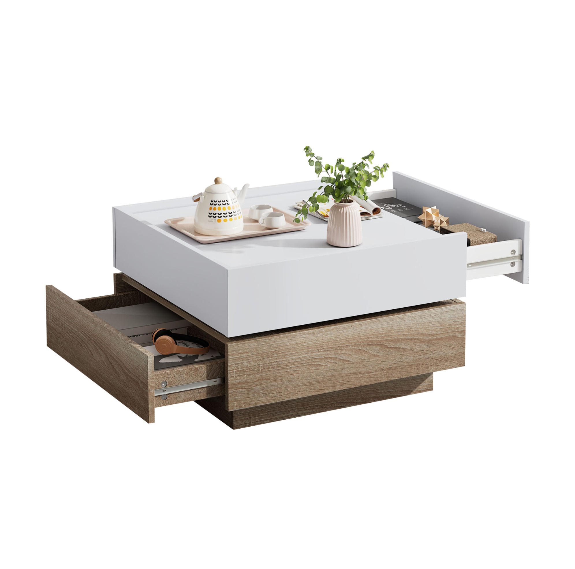COUCHTISCH aus Spanplatte 60x60x38 cm in Weiß mit 360° Drehfunktion - Weiß, Holzwerkstoff (60/60/38cm) - Modfu