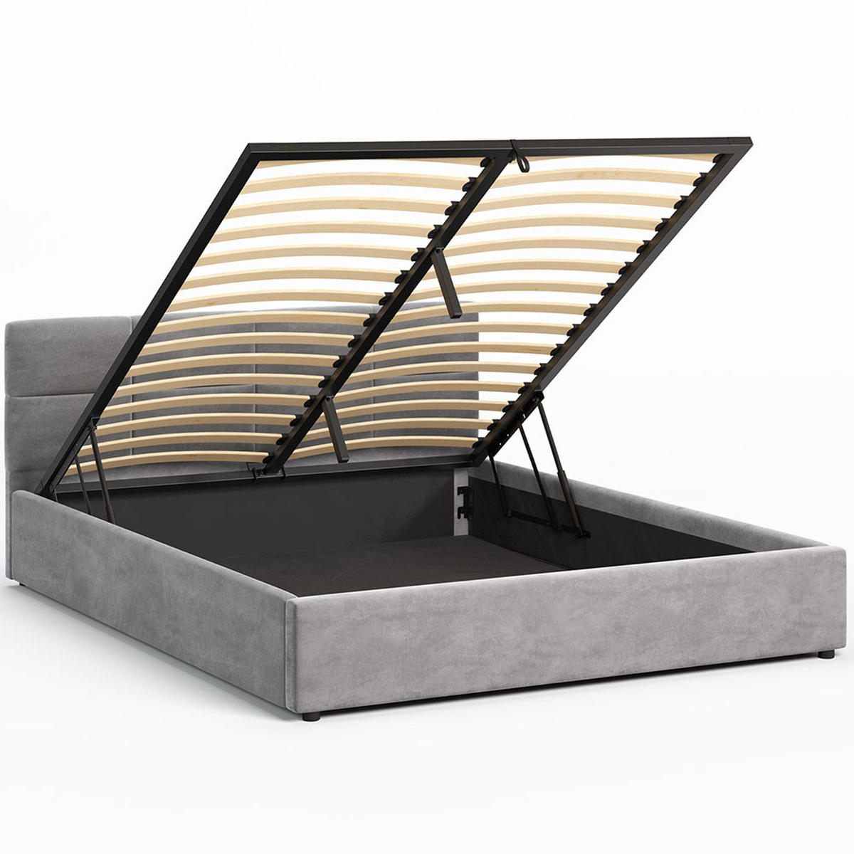 POLSTERBETT 160×200 mit Bettkasten und Lattenrost Mika HLR-22 Grau Velours - Grau, Holz (160/200cm) - Jana