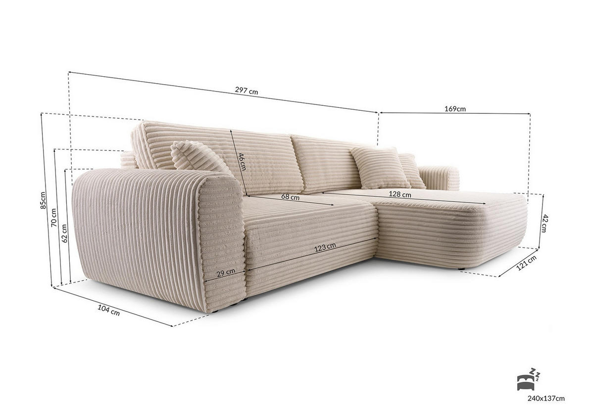 ECKSOFA HAPPO CORD PLUSH Dunkelgrau - Dunkelgrau, Textil (297/169cm) - Luxkor24