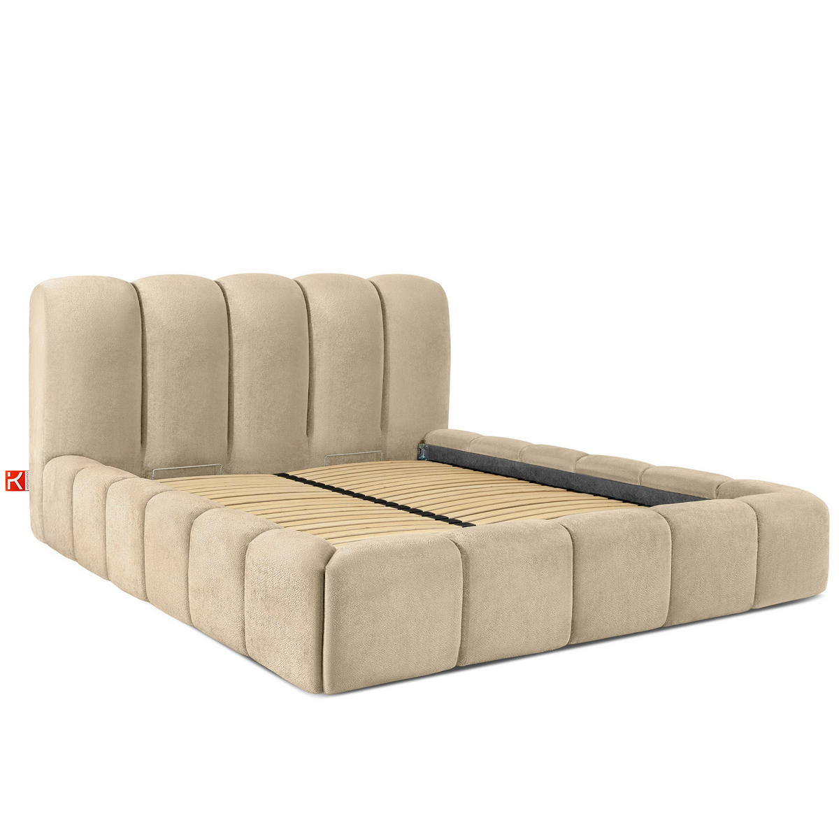 POLSTERBETT MERIDE Chenille, Beige - Beige/Schwarz, Holz/Textil (160/200cm) - KONSIMO®