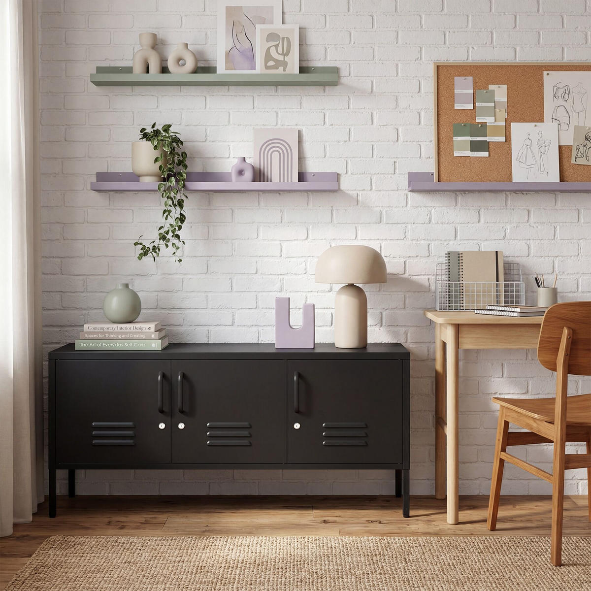 SIDEBOARD Baker, Kippschutz, höhenverstellbare Füße, schwarz - Schwarz, Metall (120/55.5/37.5cm) - tectake