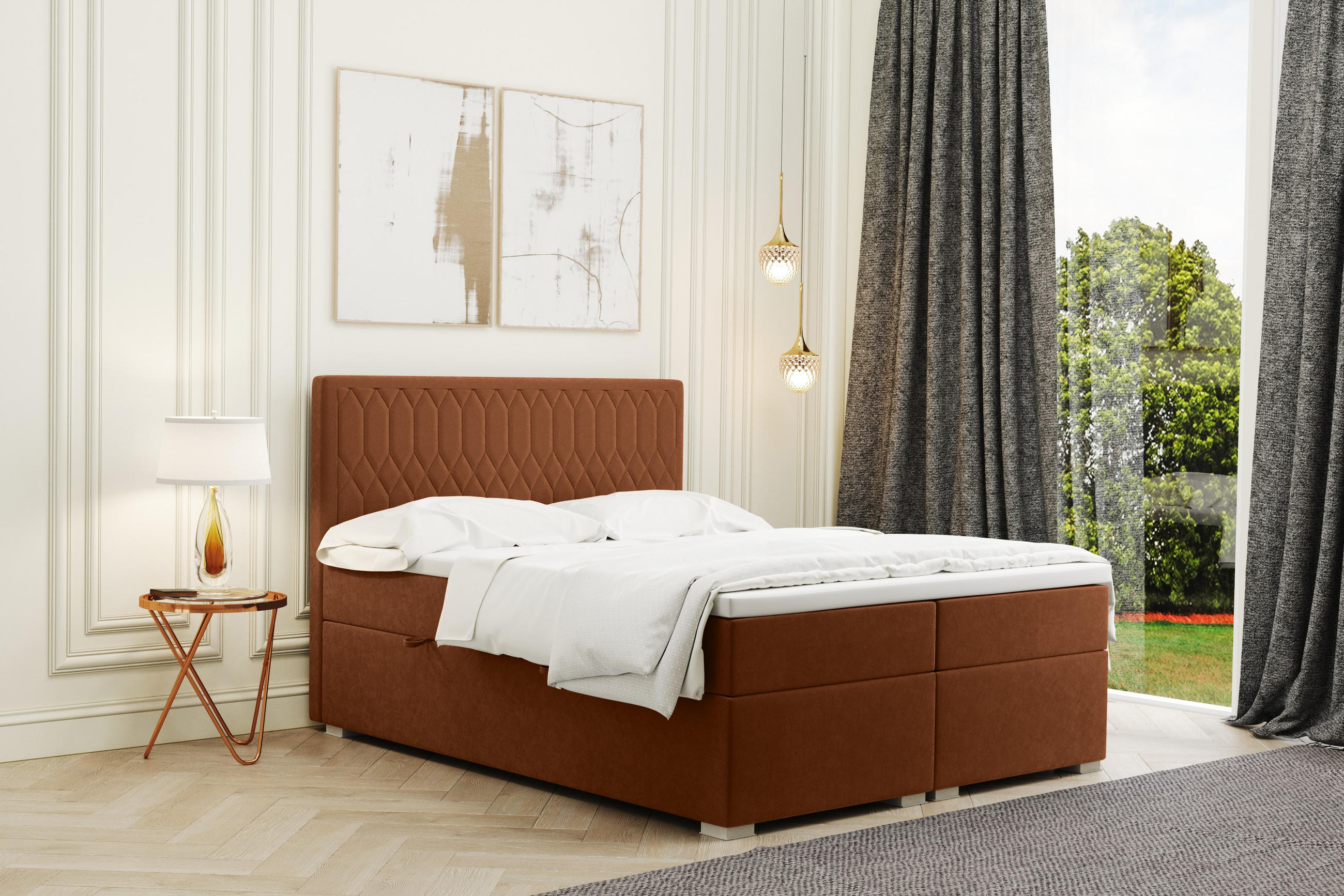 BOXBETT Mit Bettkasten Matratze Topper RIMINI Stoff Riviera Ceglas 180x200 cm H2-Pocket - Orange, Holz/Textil (180/200cm) - Kaiser Möbel