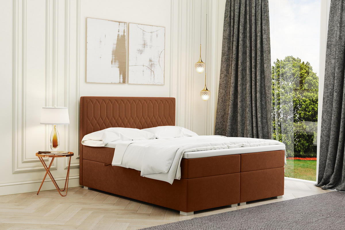 BOXBETT Mit Bettkasten Matratze Topper RIMINI Stoff Riviera Ceglas 200x200 cm H2-Pocket - Orange, Holz/Textil (200/200cm) - Kaiser Möbel