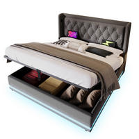 POLSTERBETT 180/200 cm Grau mit Stauraum, LED-Beleuchtung und USB-/Type-C-Anschlüssen - Grau, Textil (180/200cm) - Flora Grace