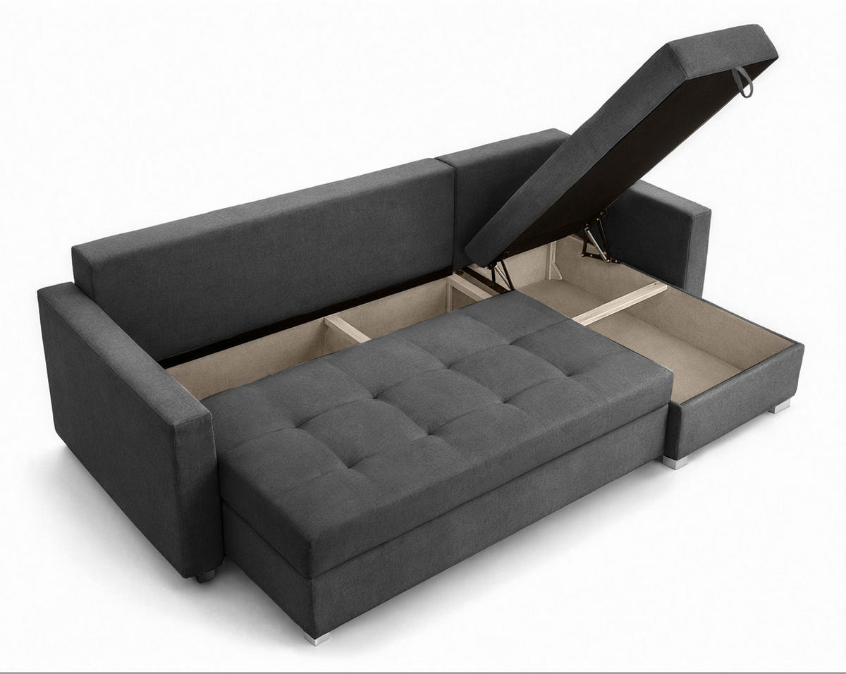 ECKSOFA Universelle L Form Elif Grau 220/140/85 cm stilvolle mit Schlaffunktion - Silberfarben/Grau, Kunststoff/Textil (220/140cm) - AX Living