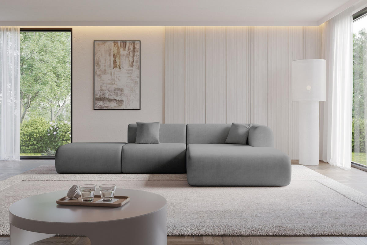 ECKSOFA Ottomane Rechts OVLY-L 289x176x71 Grau Samt - Taupe/Schwarz, Holzwerkstoff/Kunststoff (289/176cm) - ALTDECOR
