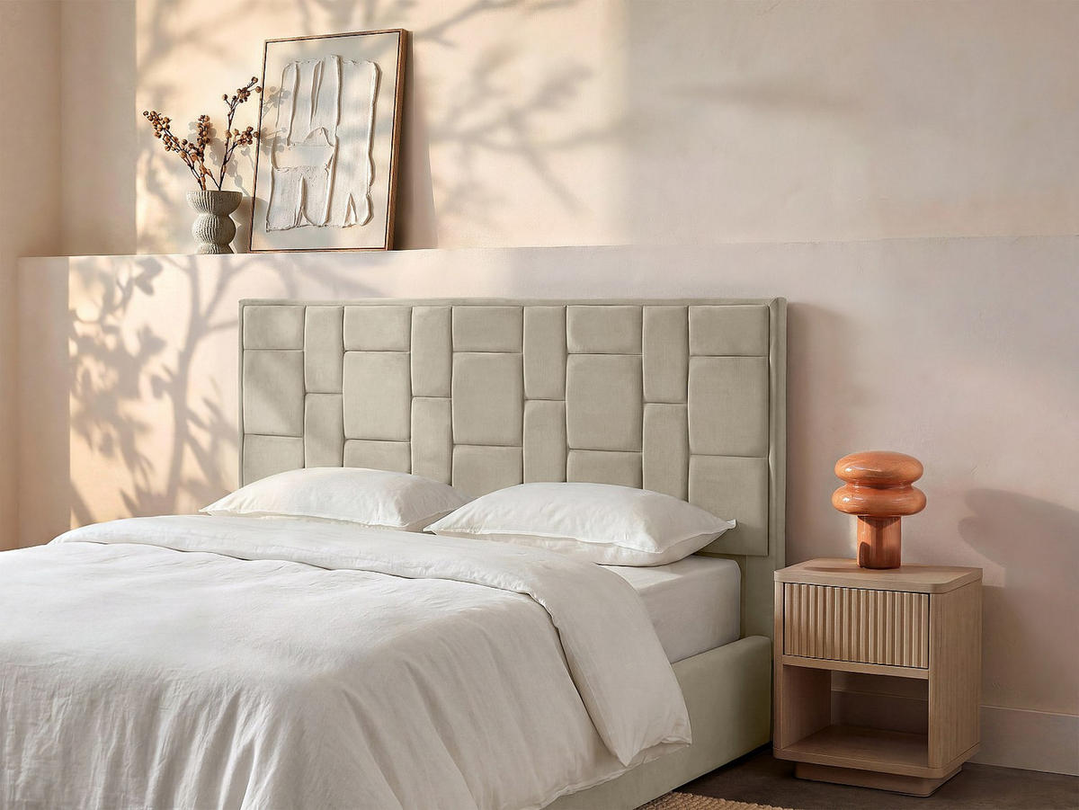 BETTKOPFTEIL - 2 Personen - samt - taupe Hermine - Taupe, Textil (180/110/8cm) - Vente-Unique