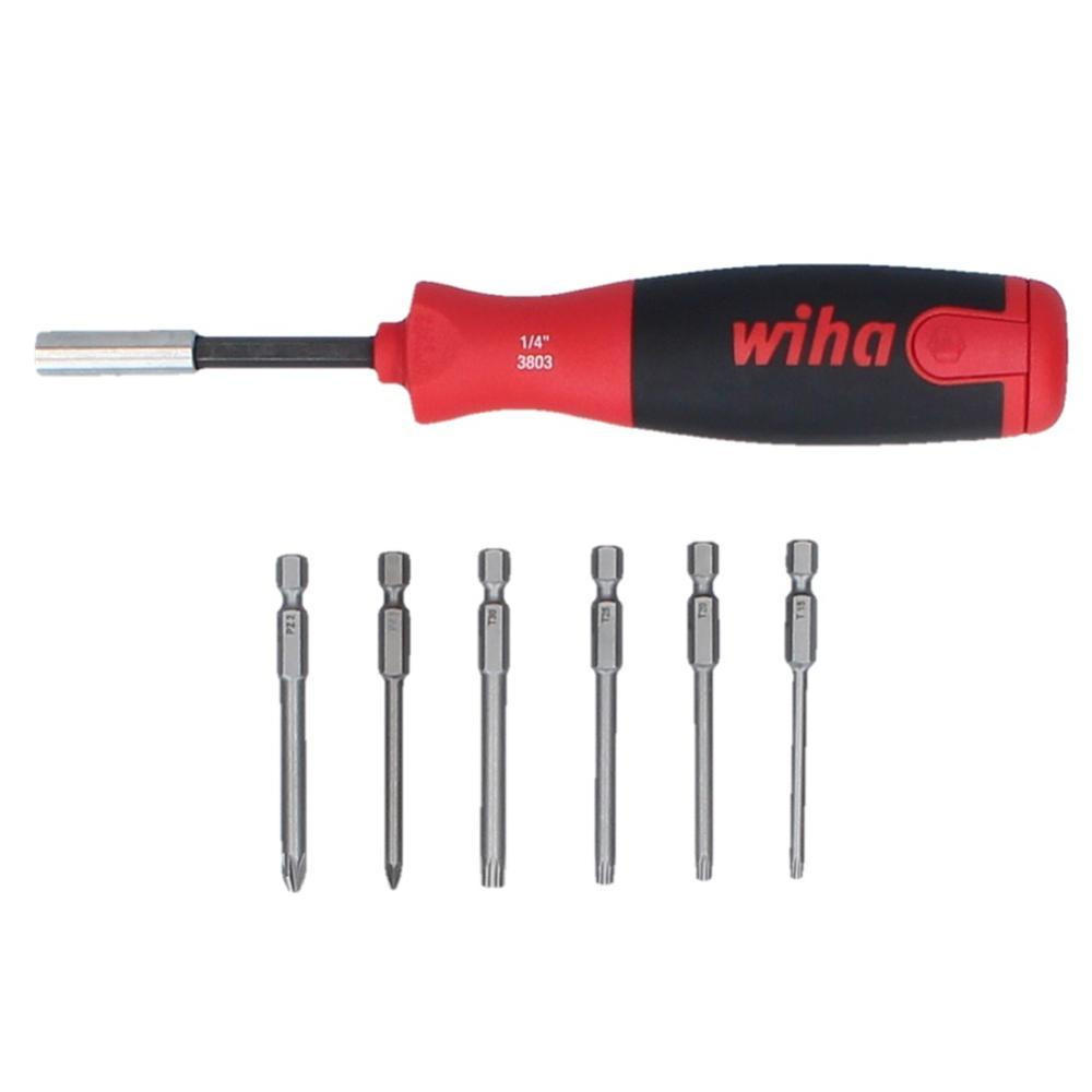 WIHA LiftUp Schraubendreher mit 6 Bit Magazin 1/4" 70 mm magnetisch ( 3803-01022 38590 ) - Multicolor, Kunststoff (22/4/4cm) - Wiha