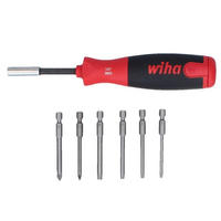 WIHA LiftUp Schraubendreher mit 6 Bit Magazin 1/4" 70 mm magnetisch ( 3803-01022 38590 ) - Multicolor, Kunststoff (22/4/4cm) - Wiha