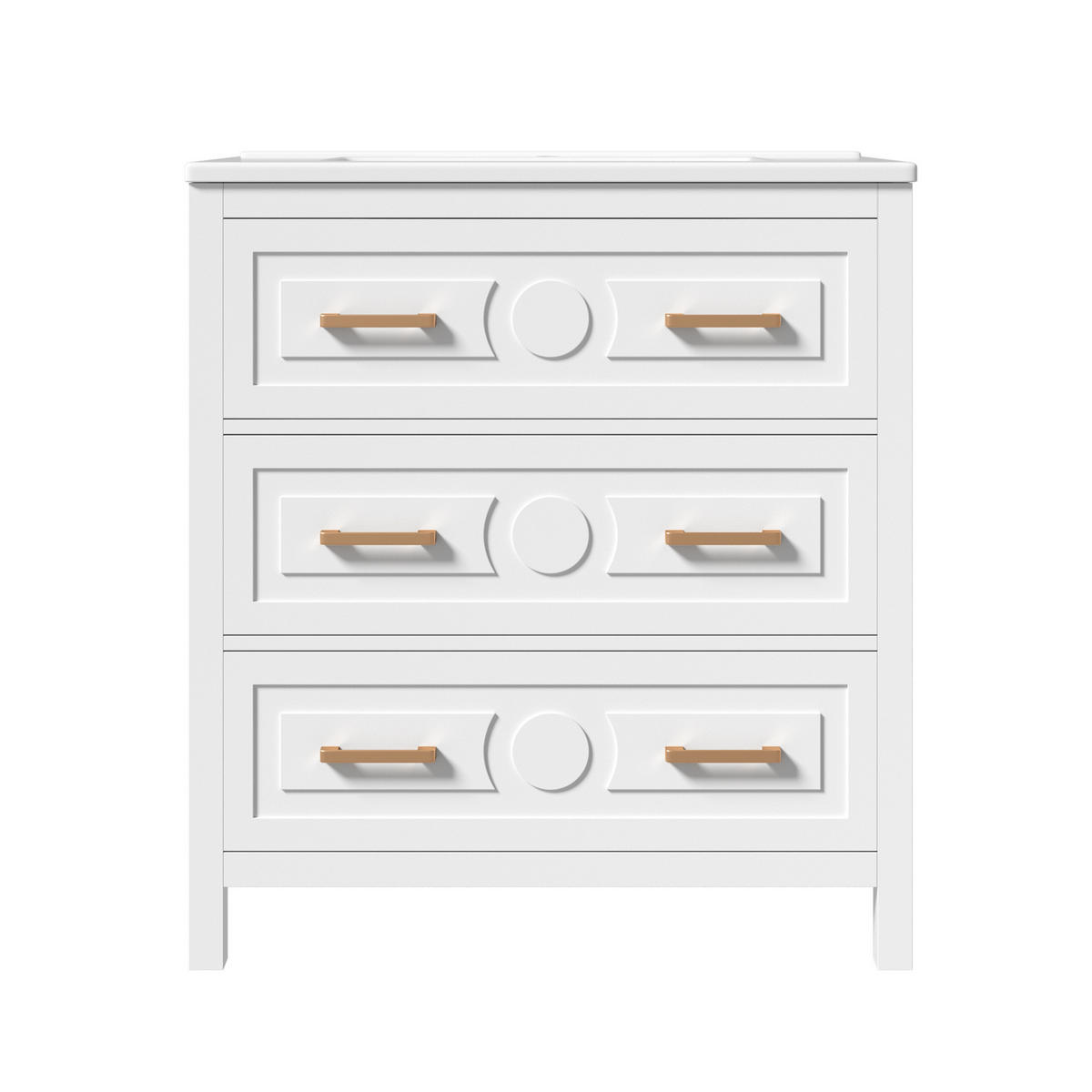 WASCHTISCH MDF/Keramik 76,5x47x82 cm Weiß mit 3 Schubladen und integriertem Keramikbecken - Weiß, Keramik (76.5/82/47cm) - Modfu