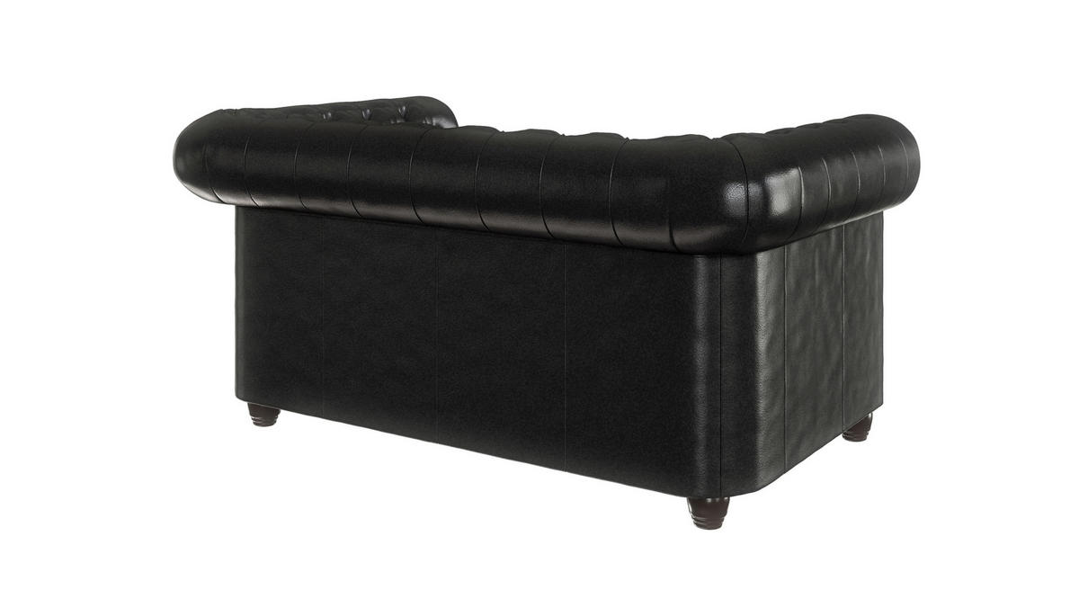 CHESTERFIELD-SOFA 2-sitzer mit Schlaffunktion Morin Schwarz vegan Leder - Schwarz/Braun, Holz/Textil (148/72/86cm) - S-Style Möbel