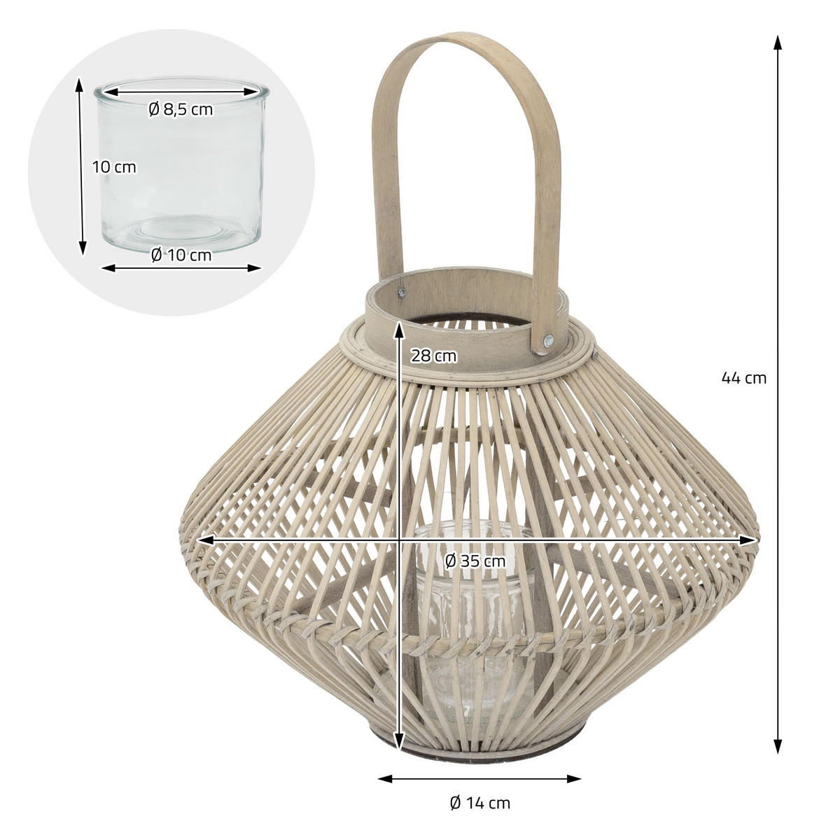 BAMBUSOVÁ LUCERNA V: 44 cm, barva dřeva, styl boho - přírodní, dřevo (35/44/35cm) - ECD-Germany